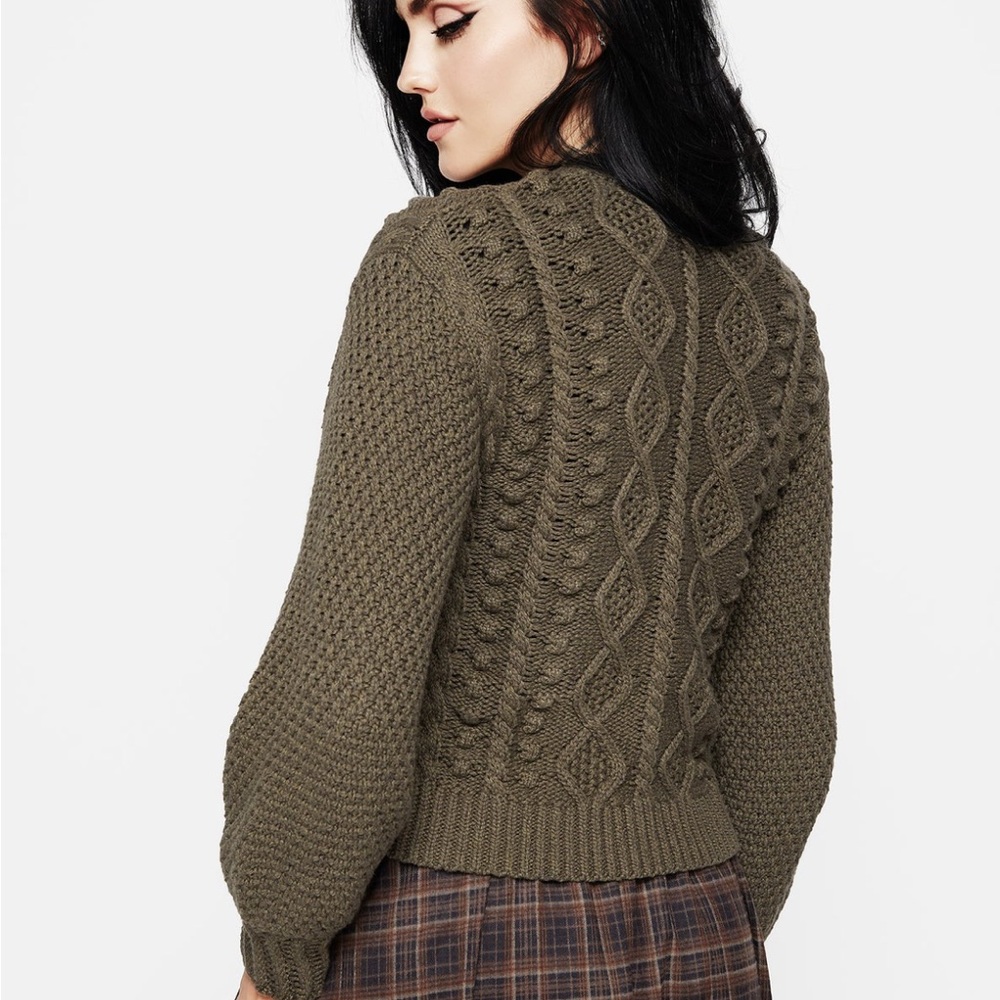 Disturbia Nerthus Pom Pom Cable Knit Cardigan Sz XL in Green Chunky - Picture 3 of 10